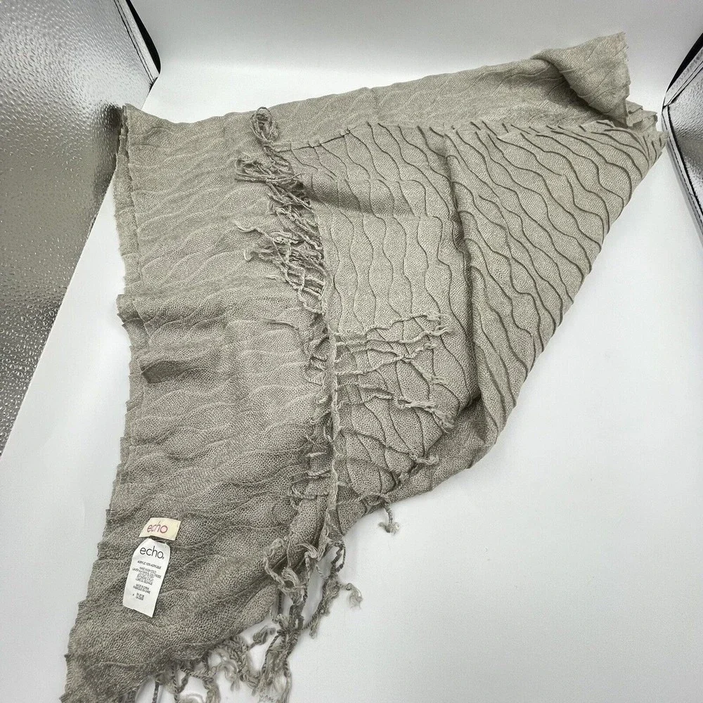 Echo Unisex Acrylic Fringe Scarf  Beige  90 in X 25 In